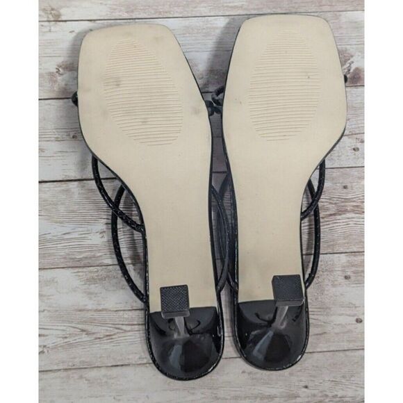 Viviany Womens Size 8 Black Leather Open Toe Slip On Slide Spool 3.5" Heels - Picture 7 of 9